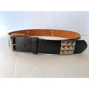 Black Studded Belt Genuine Leather Silver Pyramid Studs Unisex Waist 30-32